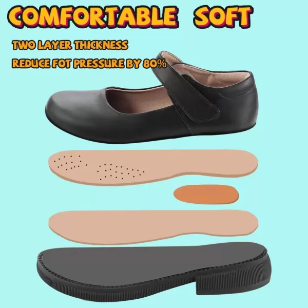imageADAMUMU Girls School Shoes Confortable Mary Jane FlatsLittle Girl Casual Dress Shoes Strap Ballet Flats for KidMatteblack