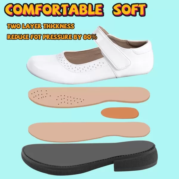 imageADAMUMU Girls School Shoes Confortable Mary Jane FlatsLittle Girl Casual Dress Shoes Strap Ballet Flats for KidWhite