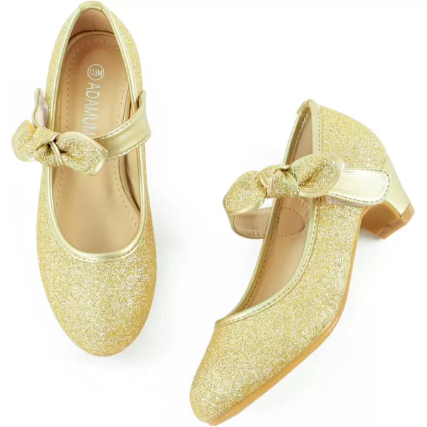 imageADAMUMU Little Girls Princess Shoes Glittler Dress Shoes for Gilrs Toddler Girl Heels for Christmas Parties and Holiday CelebrationsGlitter Gold