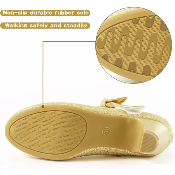 imageADAMUMU Little Girls Princess Shoes Glittler Dress Shoes for Gilrs Toddler Girl Heels for Christmas Parties and Holiday CelebrationsGlitter Gold