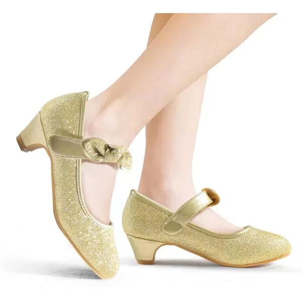 imageADAMUMU Little Girls Princess Shoes Glittler Dress Shoes for Gilrs Toddler Girl Heels for Christmas Parties and Holiday CelebrationsGlitter Gold