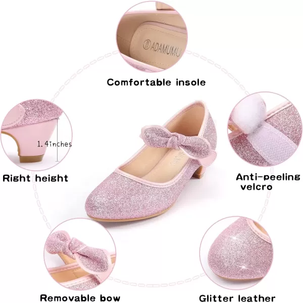 imageADAMUMU Little Girls Princess Shoes Glittler Dress Shoes for Gilrs Toddler Girl Heels for Christmas Parties and Holiday CelebrationsGlitter Pink
