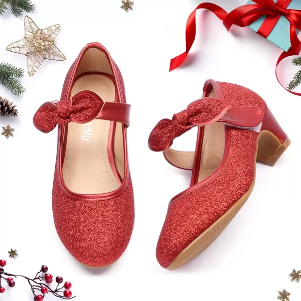 imageADAMUMU Little Girls Princess Shoes Glittler Dress Shoes for Gilrs Toddler Girl Heels for Christmas Parties and Holiday CelebrationsGlitter Red