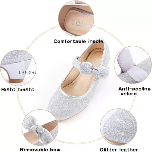 imageADAMUMU Little Girls Princess Shoes Glittler Dress Shoes for Gilrs Toddler Girl Heels for Christmas Parties and Holiday CelebrationsGlitter Silver