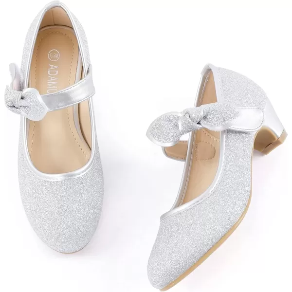 imageADAMUMU Little Girls Princess Shoes Glittler Dress Shoes for Gilrs Toddler Girl Heels for Christmas Parties and Holiday CelebrationsGlitter Silver