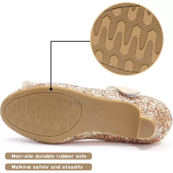 imageADAMUMU Little Girls Princess Shoes Glittler Dress Shoes for Gilrs Toddler Girl Heels for Christmas Parties and Holiday CelebrationsGolden