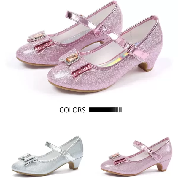 imageADAMUMU Little Girls Princess Shoes Glittler Dress Shoes for Gilrs Toddler Girl Heels for Christmas Parties and Holiday CelebrationsPuglitterpink