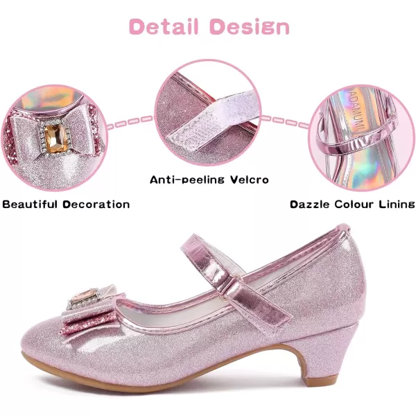 imageADAMUMU Little Girls Princess Shoes Glittler Dress Shoes for Gilrs Toddler Girl Heels for Christmas Parties and Holiday CelebrationsPuglitterpink