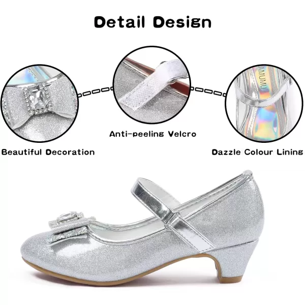 imageADAMUMU Little Girls Princess Shoes Glittler Dress Shoes for Gilrs Toddler Girl Heels for Christmas Parties and Holiday CelebrationsPuglittersilver