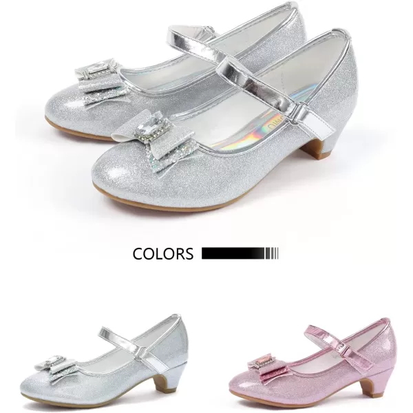 imageADAMUMU Little Girls Princess Shoes Glittler Dress Shoes for Gilrs Toddler Girl Heels for Christmas Parties and Holiday CelebrationsPuglittersilver