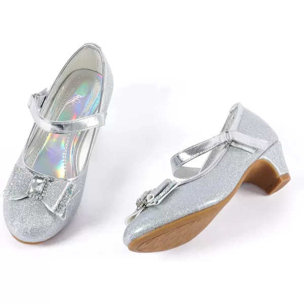 imageADAMUMU Little Girls Princess Shoes Glittler Dress Shoes for Gilrs Toddler Girl Heels for Christmas Parties and Holiday CelebrationsPuglittersilver