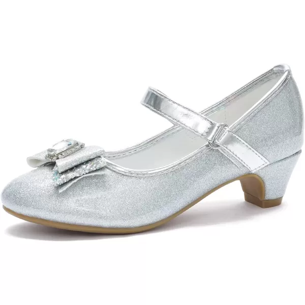 imageADAMUMU Little Girls Princess Shoes Glittler Dress Shoes for Gilrs Toddler Girl Heels for Christmas Parties and Holiday CelebrationsPuglittersilver