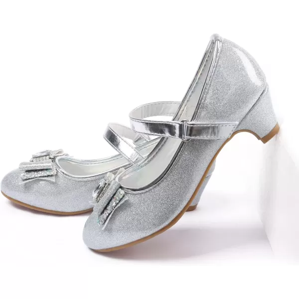 imageADAMUMU Little Girls Princess Shoes Glittler Dress Shoes for Gilrs Toddler Girl Heels for Christmas Parties and Holiday CelebrationsPuglittersilver