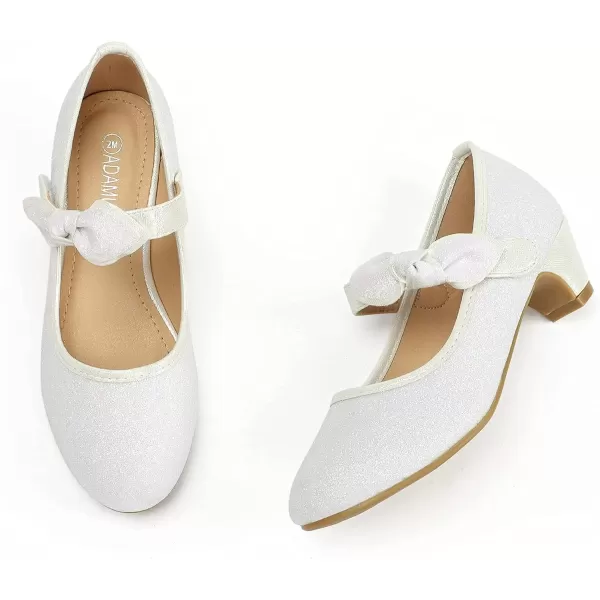 imageADAMUMU Little Girls Princess Shoes Glittler Dress Shoes for Gilrs Toddler Girl Heels for Christmas Parties and Holiday CelebrationsWhite