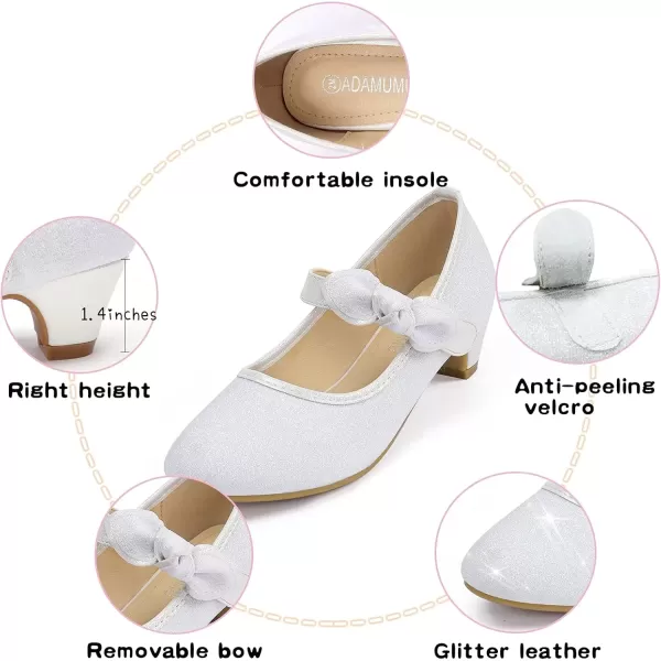 imageADAMUMU Little Girls Princess Shoes Glittler Dress Shoes for Gilrs Toddler Girl Heels for Christmas Parties and Holiday CelebrationsWhite