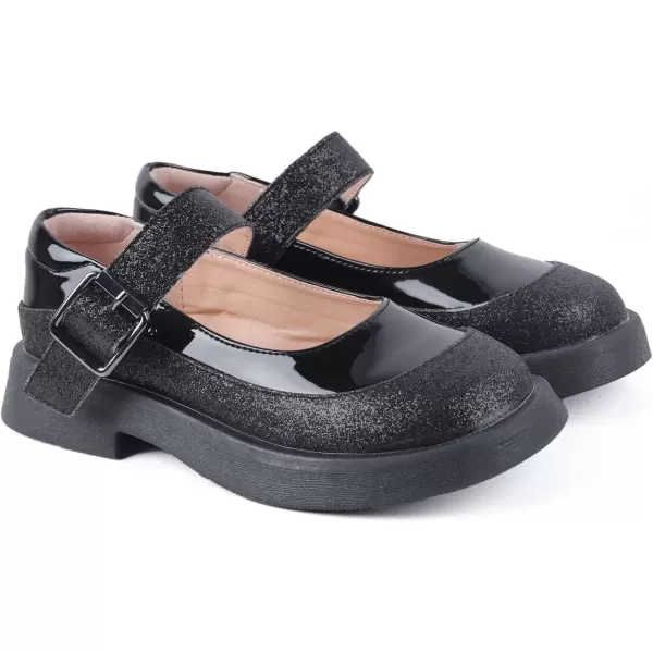 imageADAMUMU Toddler Dress Shoes Flower Girl Shoes for Weeding Cute Toddler Mary Jane Shoes Lace Flore Ballet Flat for Walking JumpingBuckleblack