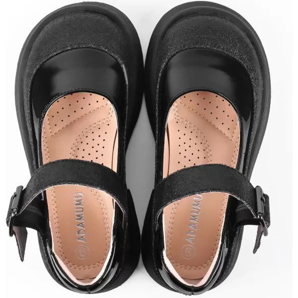 imageADAMUMU Toddler Dress Shoes Flower Girl Shoes for Weeding Cute Toddler Mary Jane Shoes Lace Flore Ballet Flat for Walking JumpingBuckleblack