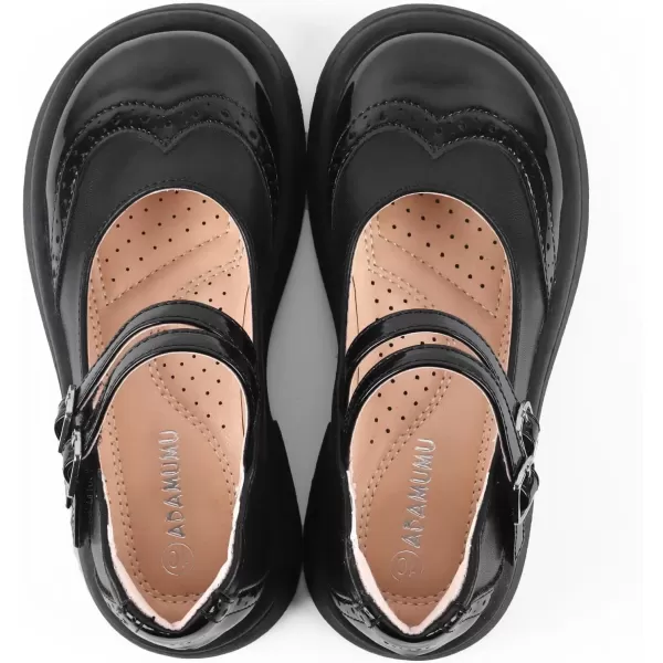 imageADAMUMU Toddler Dress Shoes Flower Girl Shoes for Weeding Cute Toddler Mary Jane Shoes Lace Flore Ballet Flat for Walking JumpingDouble Buckleblack