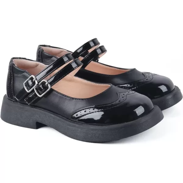 imageADAMUMU Toddler Dress Shoes Flower Girl Shoes for Weeding Cute Toddler Mary Jane Shoes Lace Flore Ballet Flat for Walking JumpingDouble Buckleblack