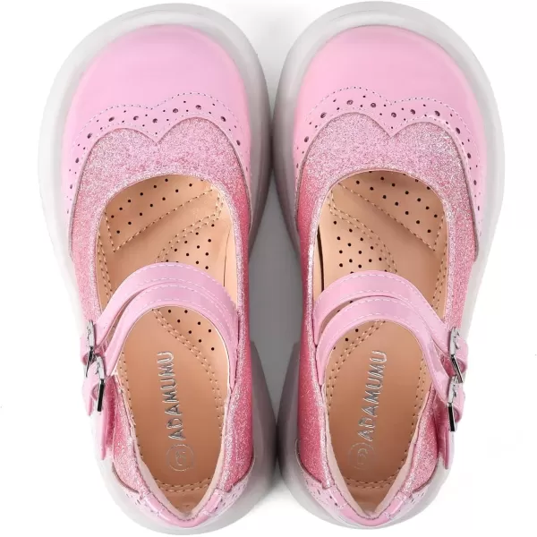 imageADAMUMU Toddler Dress Shoes Flower Girl Shoes for Weeding Cute Toddler Mary Jane Shoes Lace Flore Ballet Flat for Walking JumpingDouble Bucklepink