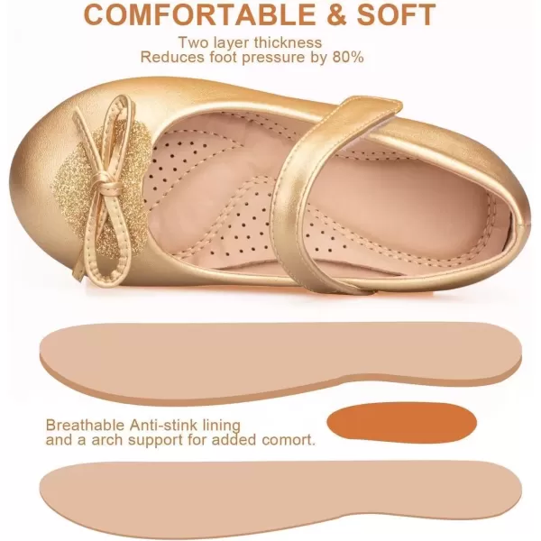 imageADAMUMU Toddler Dress Shoes Flower Girl Shoes for Weeding Cute Toddler Mary Jane Shoes Lace Flore Ballet Flat for Walking JumpingGold02