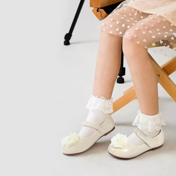 imageADAMUMU Toddler Dress Shoes Flower Girl Shoes for Weeding Cute Toddler Mary Jane Shoes Lace Flore Ballet Flat for Walking JumpingPearl Cream
