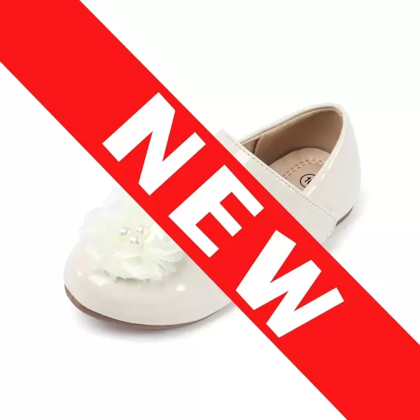 imageADAMUMU Toddler Dress Shoes Flower Girl Shoes for Weeding Cute Toddler Mary Jane Shoes Lace Flore Ballet Flat for Walking JumpingPearl Cream