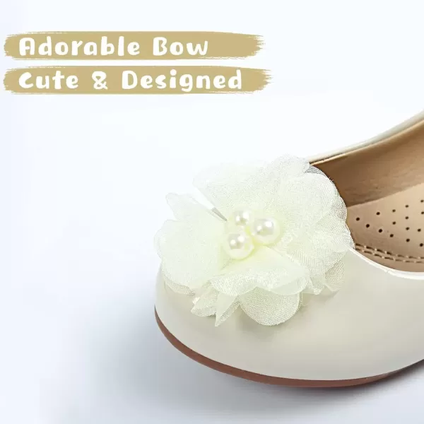 imageADAMUMU Toddler Dress Shoes Flower Girl Shoes for Weeding Cute Toddler Mary Jane Shoes Lace Flore Ballet Flat for Walking JumpingPearl Cream