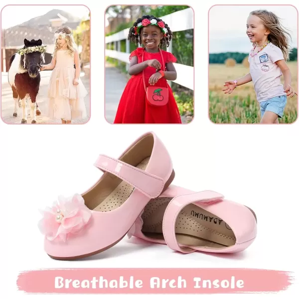 imageADAMUMU Toddler Dress Shoes Flower Girl Shoes for Weeding Cute Toddler Mary Jane Shoes Lace Flore Ballet Flat for Walking JumpingPearl Pink