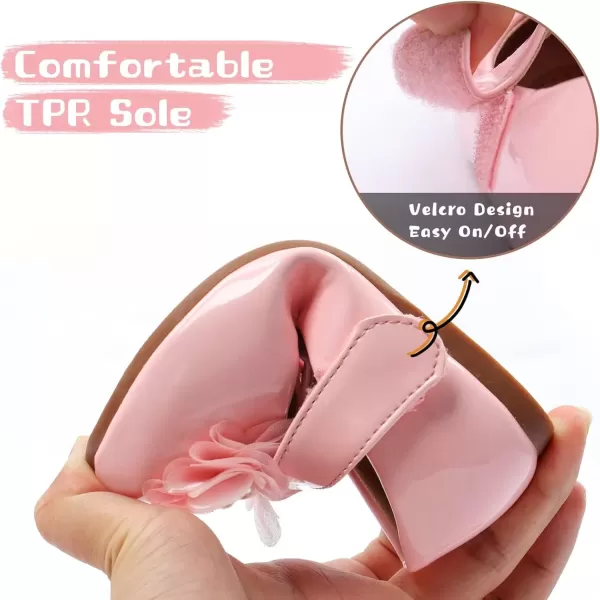 imageADAMUMU Toddler Dress Shoes Flower Girl Shoes for Weeding Cute Toddler Mary Jane Shoes Lace Flore Ballet Flat for Walking JumpingPearl Pink