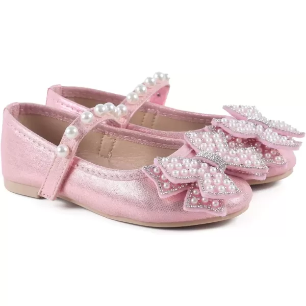 imageADAMUMU Toddler Dress Shoes Flower Girl Shoes for Weeding Cute Toddler Mary Jane Shoes Lace Flore Ballet Flat for Walking JumpingPink22