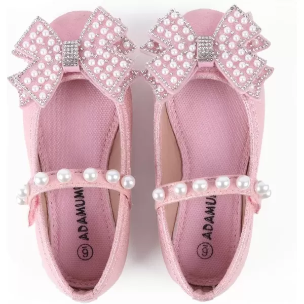 imageADAMUMU Toddler Dress Shoes Flower Girl Shoes for Weeding Cute Toddler Mary Jane Shoes Lace Flore Ballet Flat for Walking JumpingPink22