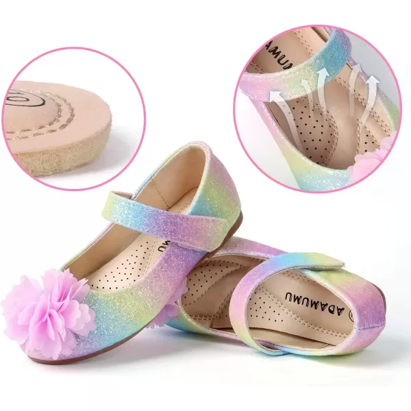 imageADAMUMU Toddler Dress Shoes Flower Girl Shoes for Weeding Cute Toddler Mary Jane Shoes Lace Flore Ballet Flat for Walking JumpingRainbow