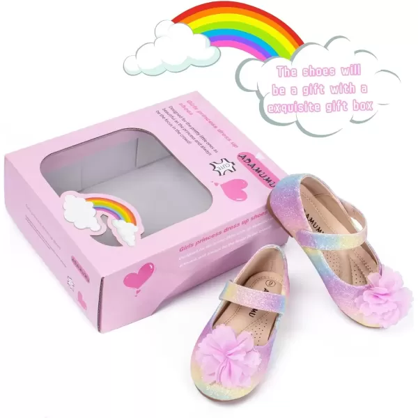 imageADAMUMU Toddler Dress Shoes Flower Girl Shoes for Weeding Cute Toddler Mary Jane Shoes Lace Flore Ballet Flat for Walking JumpingRainbow
