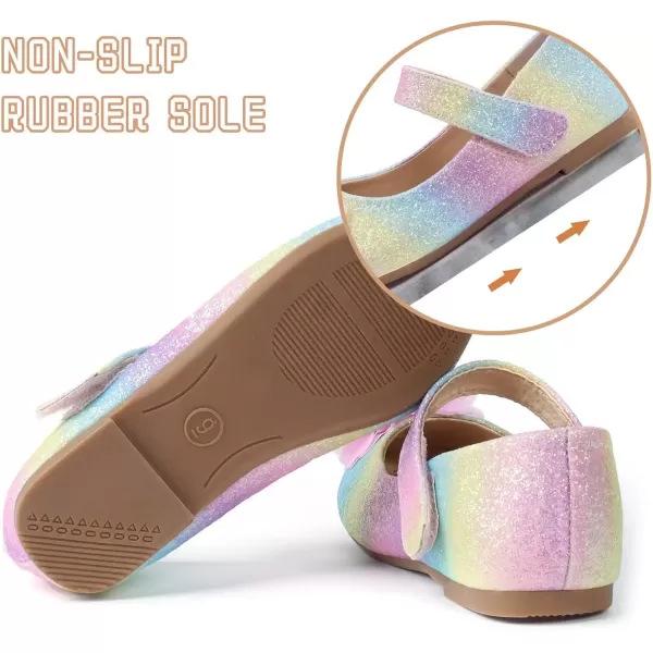 imageADAMUMU Toddler Dress Shoes Flower Girl Shoes for Weeding Cute Toddler Mary Jane Shoes Lace Flore Ballet Flat for Walking JumpingRainbow