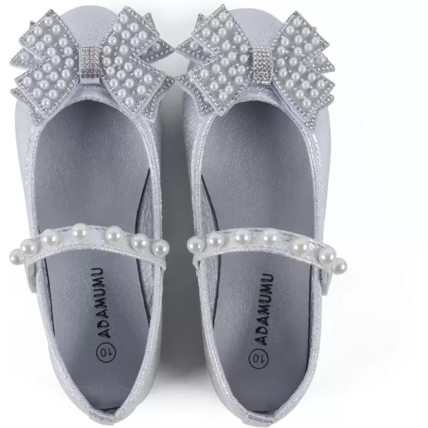imageADAMUMU Toddler Dress Shoes Flower Girl Shoes for Weeding Cute Toddler Mary Jane Shoes Lace Flore Ballet Flat for Walking JumpingSilver22