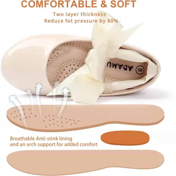 imageADAMUMU Toddler Dress Shoes Flower Girl Shoes for Weeding Cute Toddler Mary Jane Shoes Lace Flore Ballet Flat for Walking JumpingStraps Cream