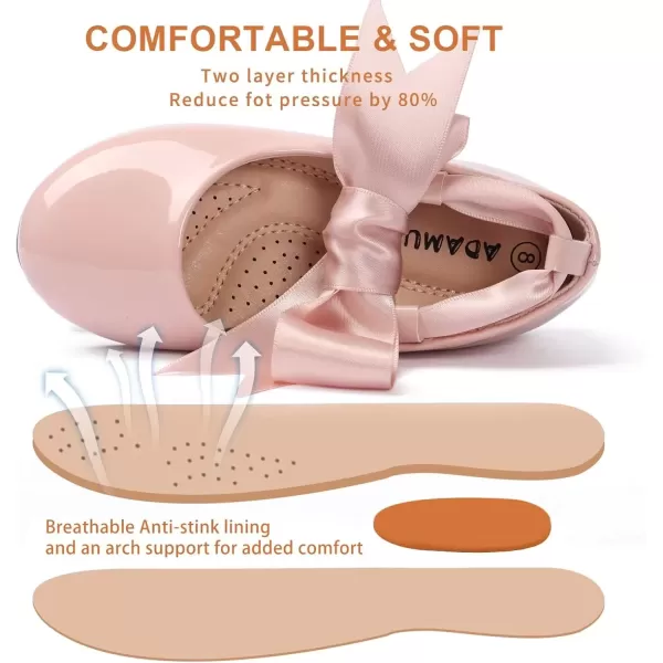 imageADAMUMU Toddler Dress Shoes Flower Girl Shoes for Weeding Cute Toddler Mary Jane Shoes Lace Flore Ballet Flat for Walking JumpingStraps Pink