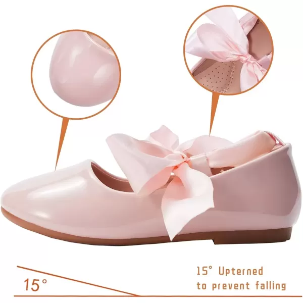 imageADAMUMU Toddler Dress Shoes Flower Girl Shoes for Weeding Cute Toddler Mary Jane Shoes Lace Flore Ballet Flat for Walking JumpingStraps Pink