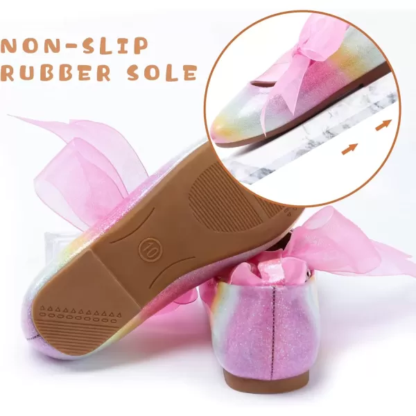 imageADAMUMU Toddler Dress Shoes Flower Girl Shoes for Weeding Cute Toddler Mary Jane Shoes Lace Flore Ballet Flat for Walking JumpingTie Up Rainbow