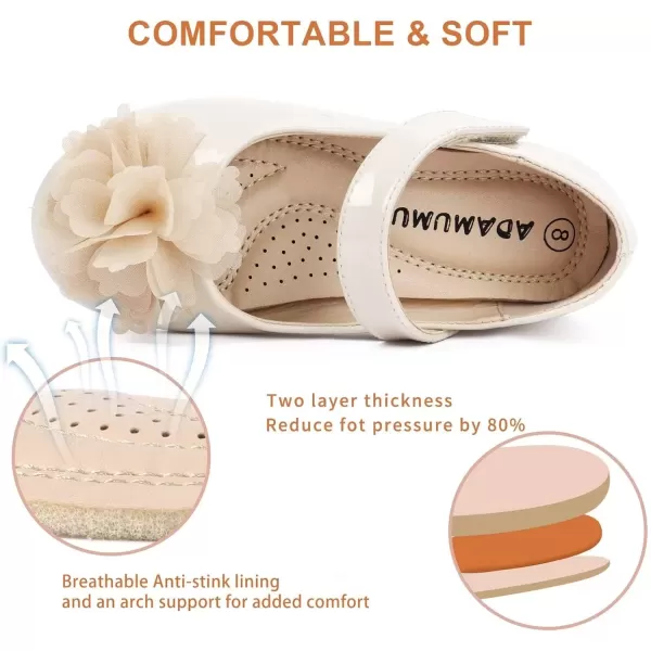 imageADAMUMU Toddler Dress Shoes Flower Girl Shoes for Weeding Cute Toddler Mary Jane Shoes Lace Flore Ballet Flat for Walking JumpingVelcrocream
