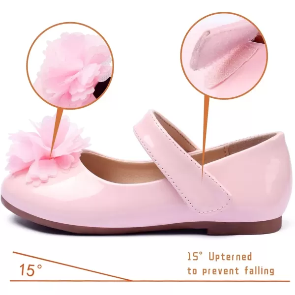 imageADAMUMU Toddler Dress Shoes Flower Girl Shoes for Weeding Cute Toddler Mary Jane Shoes Lace Flore Ballet Flat for Walking JumpingVelcropink