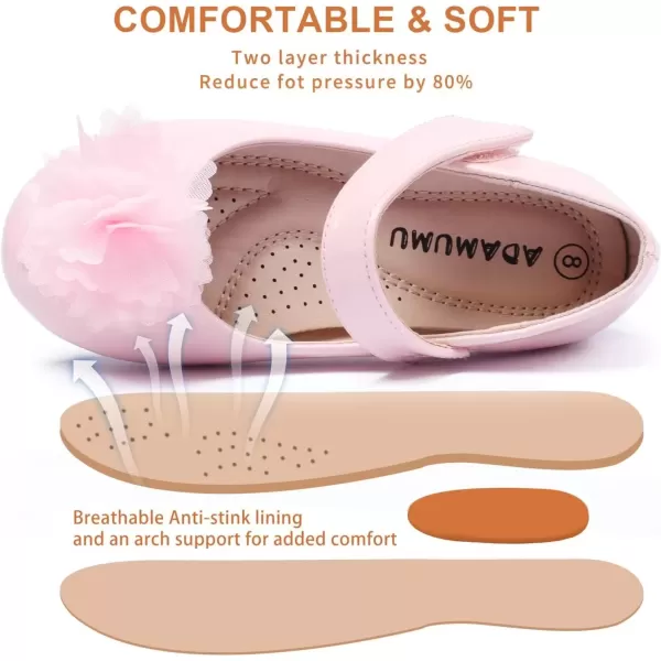 imageADAMUMU Toddler Dress Shoes Flower Girl Shoes for Weeding Cute Toddler Mary Jane Shoes Lace Flore Ballet Flat for Walking JumpingVelcropink