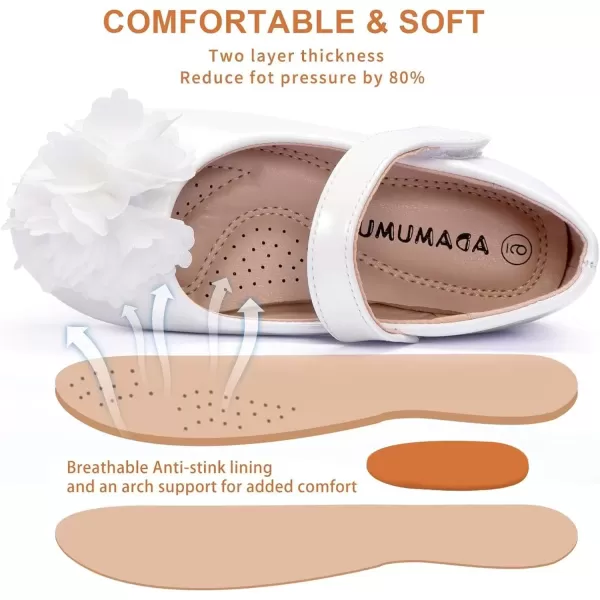 imageADAMUMU Toddler Dress Shoes Flower Girl Shoes for Weeding Cute Toddler Mary Jane Shoes Lace Flore Ballet Flat for Walking JumpingVelcrowhite