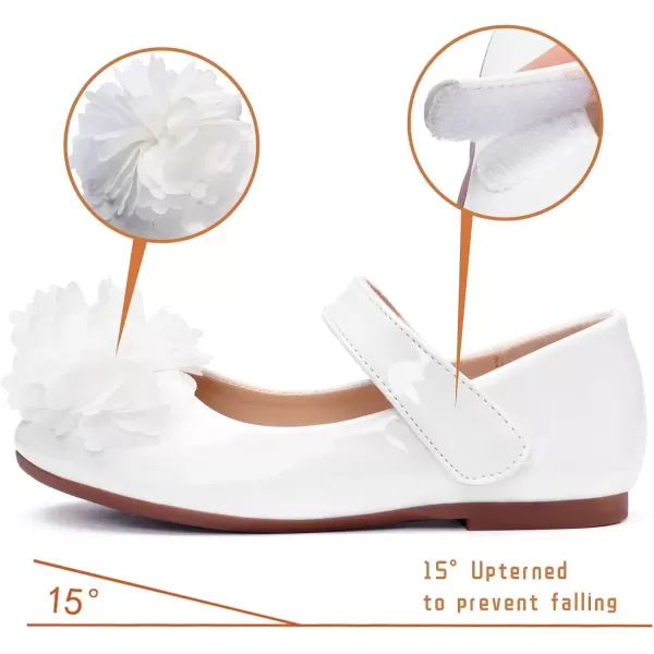 imageADAMUMU Toddler Dress Shoes Flower Girl Shoes for Weeding Cute Toddler Mary Jane Shoes Lace Flore Ballet Flat for Walking JumpingVelcrowhite