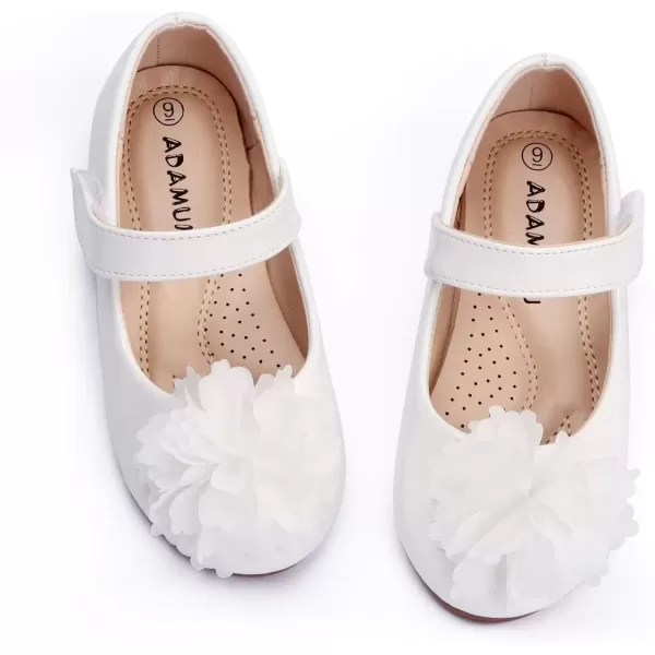 imageADAMUMU Toddler Dress Shoes Flower Girl Shoes for Weeding Cute Toddler Mary Jane Shoes Lace Flore Ballet Flat for Walking JumpingVelcrowhite