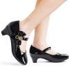 imageADAMUMU Girls Low Heel Shoes PU Dress Shoes for WeddingLittle Big KidsBlack