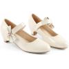 imageADAMUMU Girls Low Heel Shoes PU Dress Shoes for WeddingLittle Big KidsCream