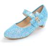 imageADAMUMU Girls Low Heel Shoes PU Dress Shoes for WeddingLittle Big KidsGlitterblue