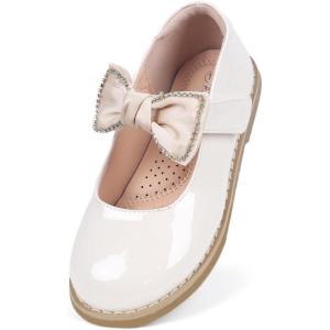 imageADAMUMU Girls Dress Shoes Flower Girl Shoes for Weeding Cute Toddler Mary Jane ShoesPearl Bowcream